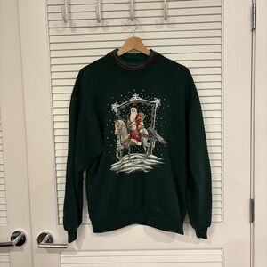 Vintage Christmas Santa Claus green crewneck sweater